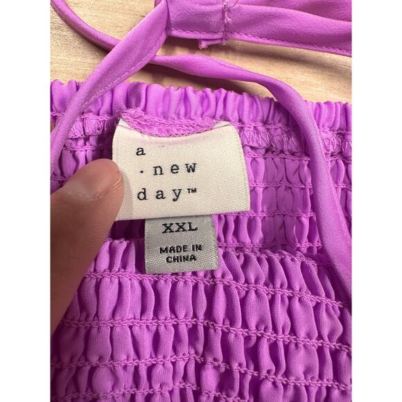 NWOT A New Day Purple Crinkle Smocked Elastic Halter Cropped Tank Top Size 2XL - Picture 4 of 8